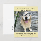 Grappige Golden Retriever bruiloft receptie grap m Aankondigingskaart (Voorkant / Achterkant)