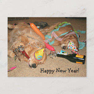 Grappige Golden Retriever Happy New Year Celebrati Feestdagenkaart