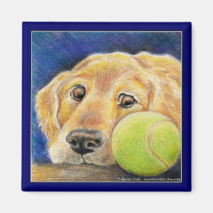 Grappige Golden Retriever hond met tennisbal Magneet