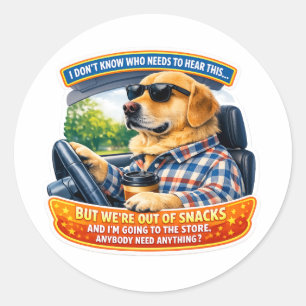 Grappige Golden Retriever Komedie Auto Kunst Meme Ronde Sticker