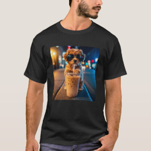 Grappige Goldendoodle Drinkt IJskoude Koffie Dier T-shirt