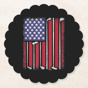 Grappige Golf Amerikaanse Vlag Golf Speler Vintage Kartonnen Onderzetters