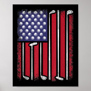 Grappige Golf Amerikaanse Vlag Golfspeler Vintage Poster