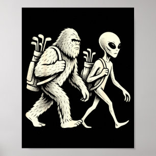 Grappige Golf Bigfoot Sasquatch Alien Ufo Golfer Poster