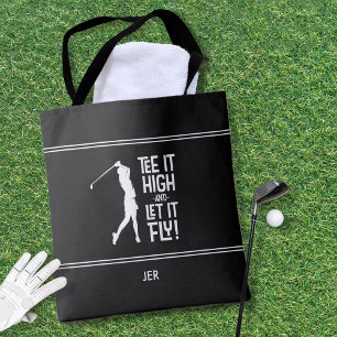 Grappige golf spreuk modern zwart wit draagtas