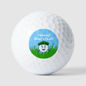Grappige golfbal in Rough op zoek naar fairway Golfballen (Voorkant)