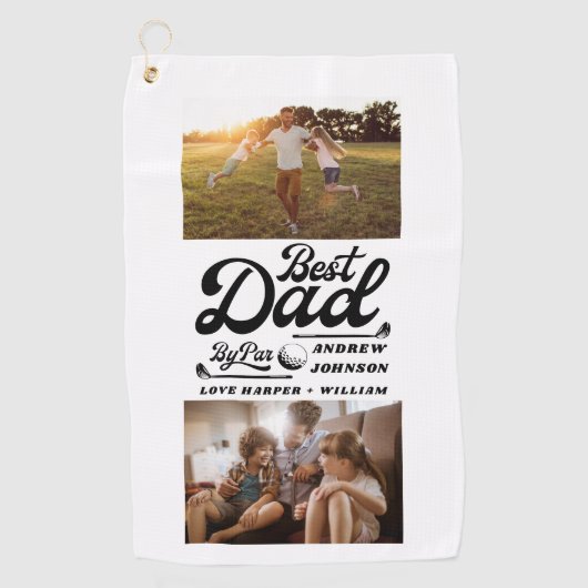 Grappige golfer beste papa door par foto | Naam mo Golfhanddoek (Voorkant)