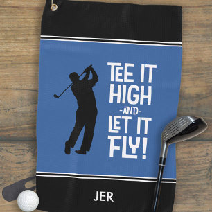 Grappige Golfer Citaat Op Maat Zwart & Koningsblau Golfhanddoek