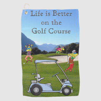 Grappige golfers en golfkar handdoek