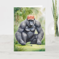 Grappige Gorilla in Rode Honkbalpet Speelt Golf