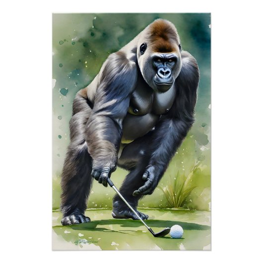 Grappige Gorilla Spelen Golf Perfect Poster (Voorkant)