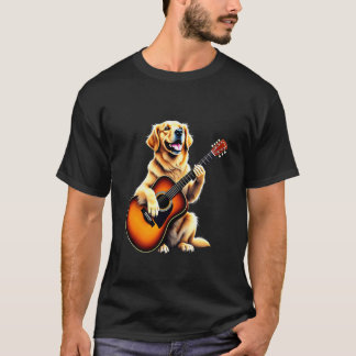 Grappige Goud Retriever die Gitaar Speelt Ontwerp  T-shirt