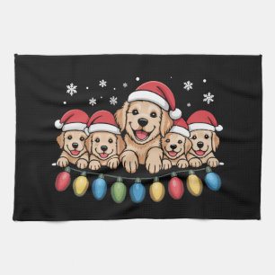 Grappige Goud Retriever Kerst Puppy Hond Theedoek