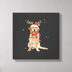 Grappige Goud Retriever Kerstboom Kerstman Rendier Canvas Afdruk