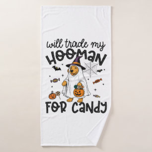 Grappige Gouden Hond Halloween Geest Spookachtig Badhanddoek