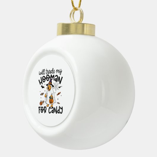 Grappige Gouden Hond Halloween Ghost Spooky Keramische Bal Ornament (Rechts)