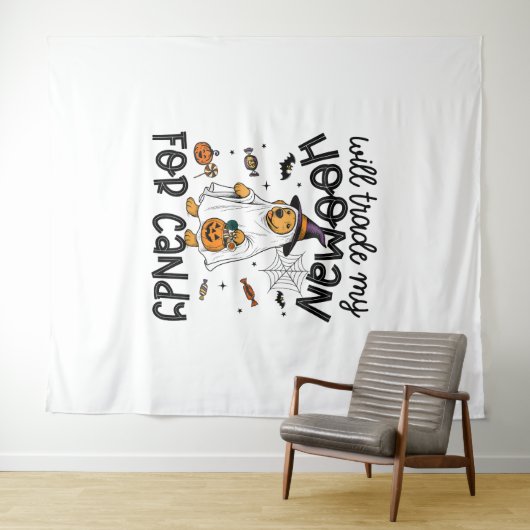 Grappige Gouden Hond Halloween Ghost Spooky Wandkleed (In Situ (horizontaal))