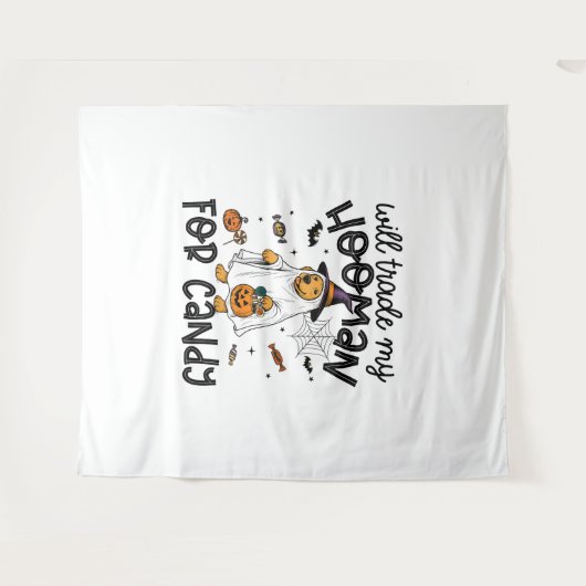 Grappige Gouden Hond Halloween Ghost Spooky Wandkleed (Voorkant (horizontaal))