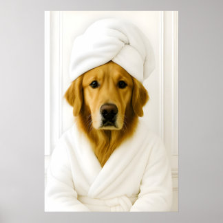 Grappige Gouden Retriever Badkamer Print, Goud Poster
