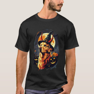 Grappige Gouden Retriever Heks Pompoenen Halloween T-shirt