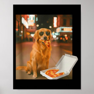 Grappige gouden retriever hond eet pizza meme nach poster
