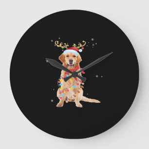 Grappige Gouden Retriever Kerstboom Kerstman Rendi Grote Klok