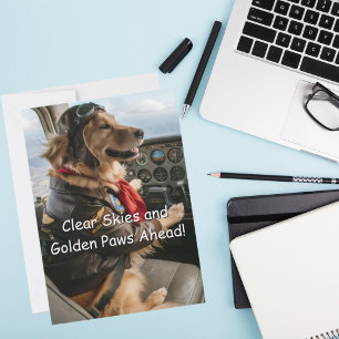Grappige Gouden Retriever Piloot Luchtvaart Hond V Kaart