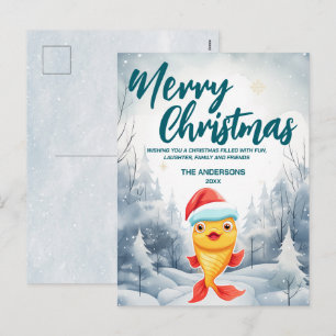 Grappige Goudvis Vrolijk Kerstboom sneeuw Vakantie Feestdagenkaart