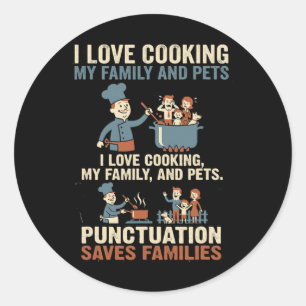 Grappige Grammatica Interpunctie Redt Gezinnen Eng Ronde Sticker