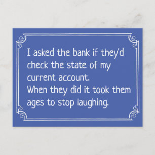 Grappige grap over lopende rekening van bank briefkaart