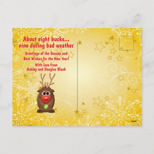 Grappige grap Sleigh Santa's Rendier Kerstmis Feestdagenkaart (Achterkant)