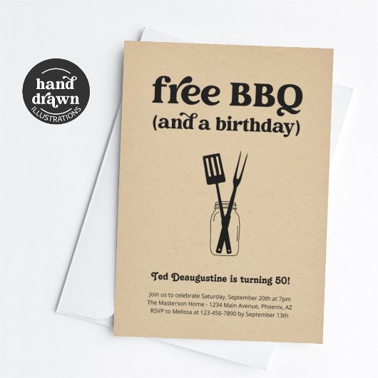 Grappige Gratis BBQ Verjaardagsfeestuitnodiging Kaart