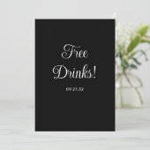 Grappige gratis drankjesScript zwart bruiloft Save The Date (Staand voorkant)