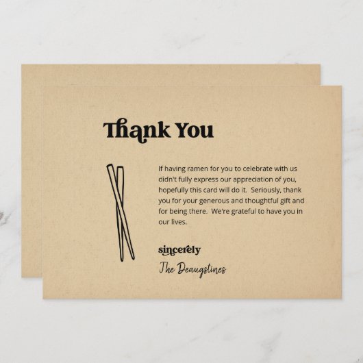 Grappige gratis Ramen bruiloft dank u kaart (Voorkant / Achterkant)