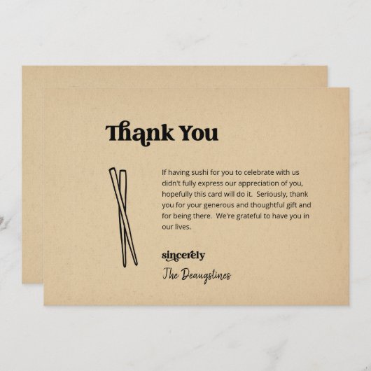 Grappige gratis sushi bruiloft dank u kaart (Voorkant / Achterkant)