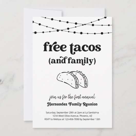 Grappige gratis taco's en een uitnodiging voor een (Voorkant)