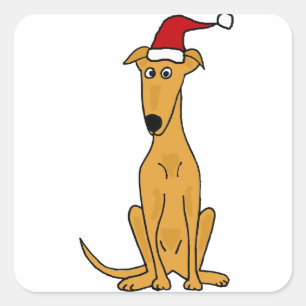 Grappige Greyhound Hond in Santa Hat Kerstkunst Vierkante Sticker