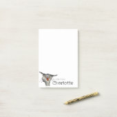 Grappige grijze cartoon kat en bij naam post-it® notes (Op bureau)