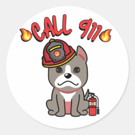 Grappige Grijze hond is een brandweerman Ronde Sticker
