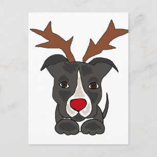 Grappige Grijze Pitbull Hond als Kerstmis Rendier Feestdagenkaart