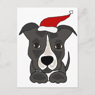 Grappige Grijze Pitbull in Santa Hat Christmas Art Feestdagenkaart