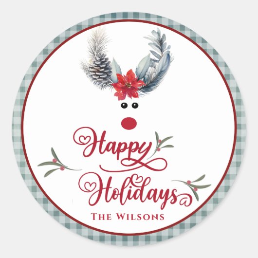 Grappige grillige poinsettia rendieren Vakantie Ronde Sticker (Voorkant)