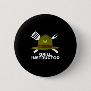 Grappige grillinstructeur BBQ-pitmaster grillende  Ronde Button 5,7 Cm