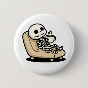 Grappige Grim Reaper die Koffie Drinkt   "Dood van Ronde Button 5,7 Cm