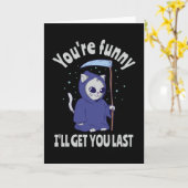 Grappige Grim Reaper Kat Halloween Kostuum Kaart (Gele Bloem)