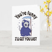 Grappige Grim Reaper Kat Halloween Kostuum Kaart (Gele Bloem)