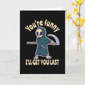 Grappige Grim Reaper Skelet Halloween Kostuum Kaart (Gele Bloem)