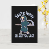 Grappige Grim Reaper Skelet Halloween Kostuum Kaart (Gele Bloem)