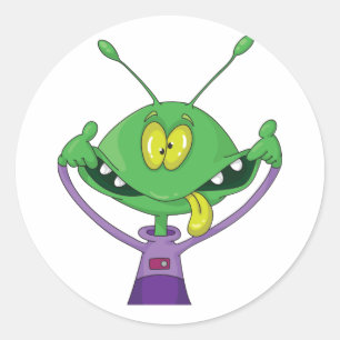 Grappige Groene Alien met een Domme Gezicht Ronde Sticker