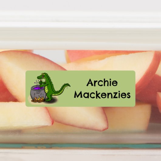Grappige groene alligator koken cartoon gepersonal labels (Aangebracht)